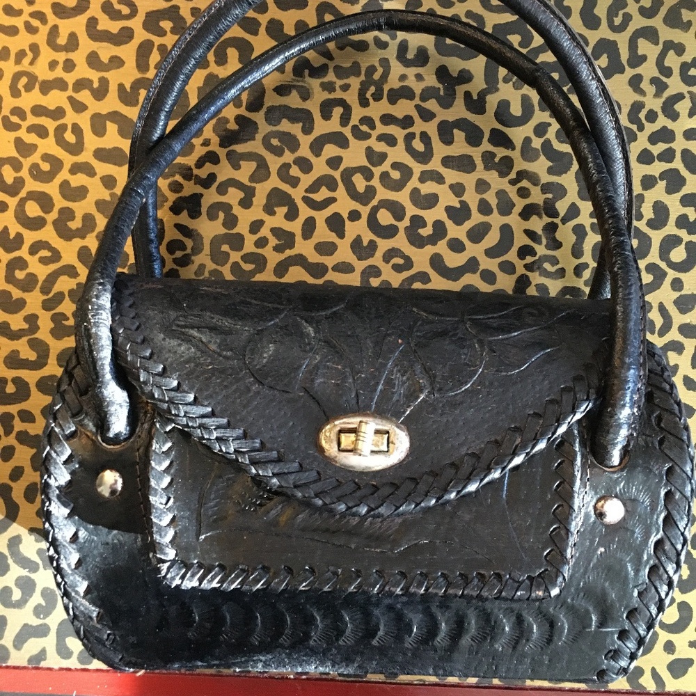 Black Hand Tooled Handbag